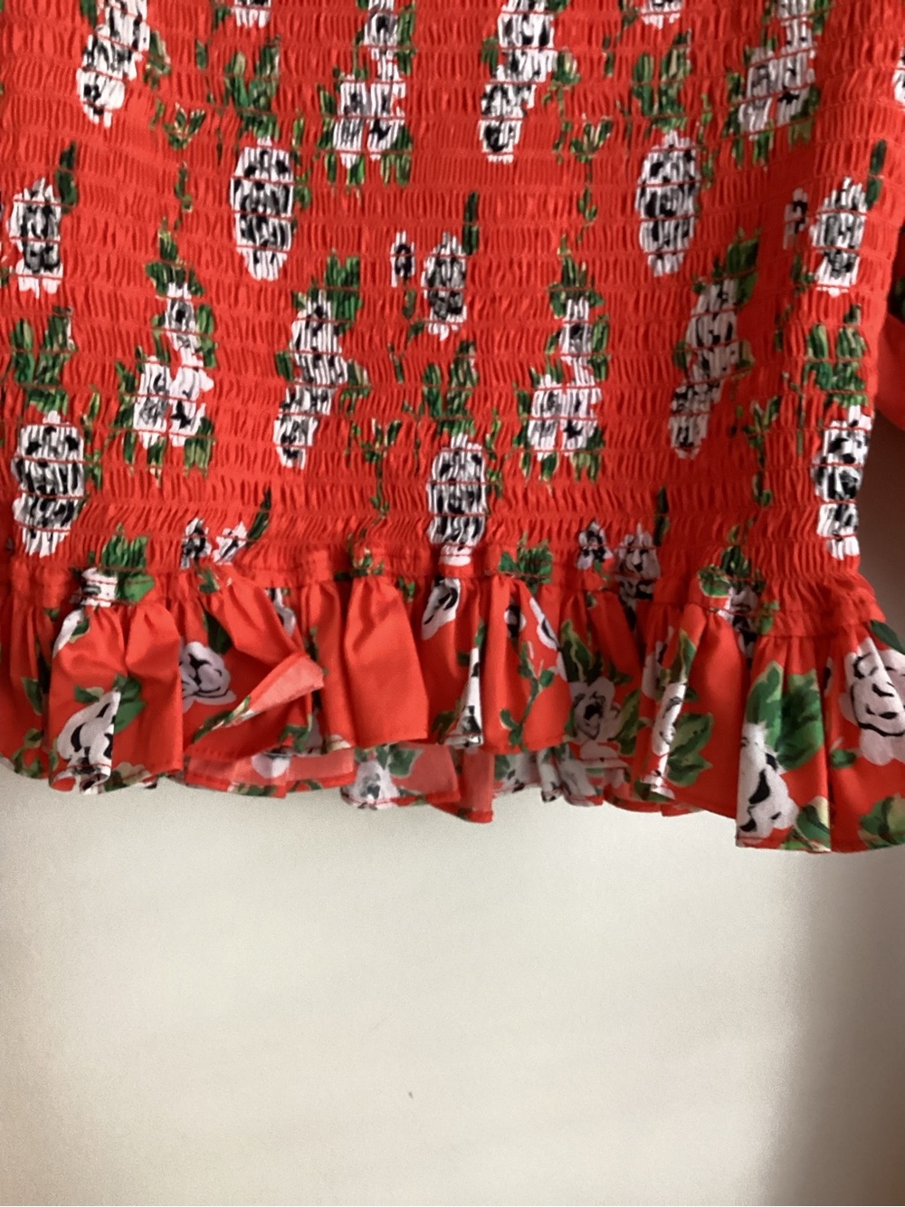 Caroline Constas Floral Print Top Small Smocked Peplum Blouse Red Orange - Picture 6 of 14